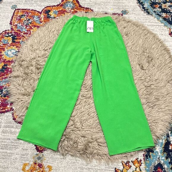 NWT Zara wide-leg neon green pants large - Picture 5 of 5